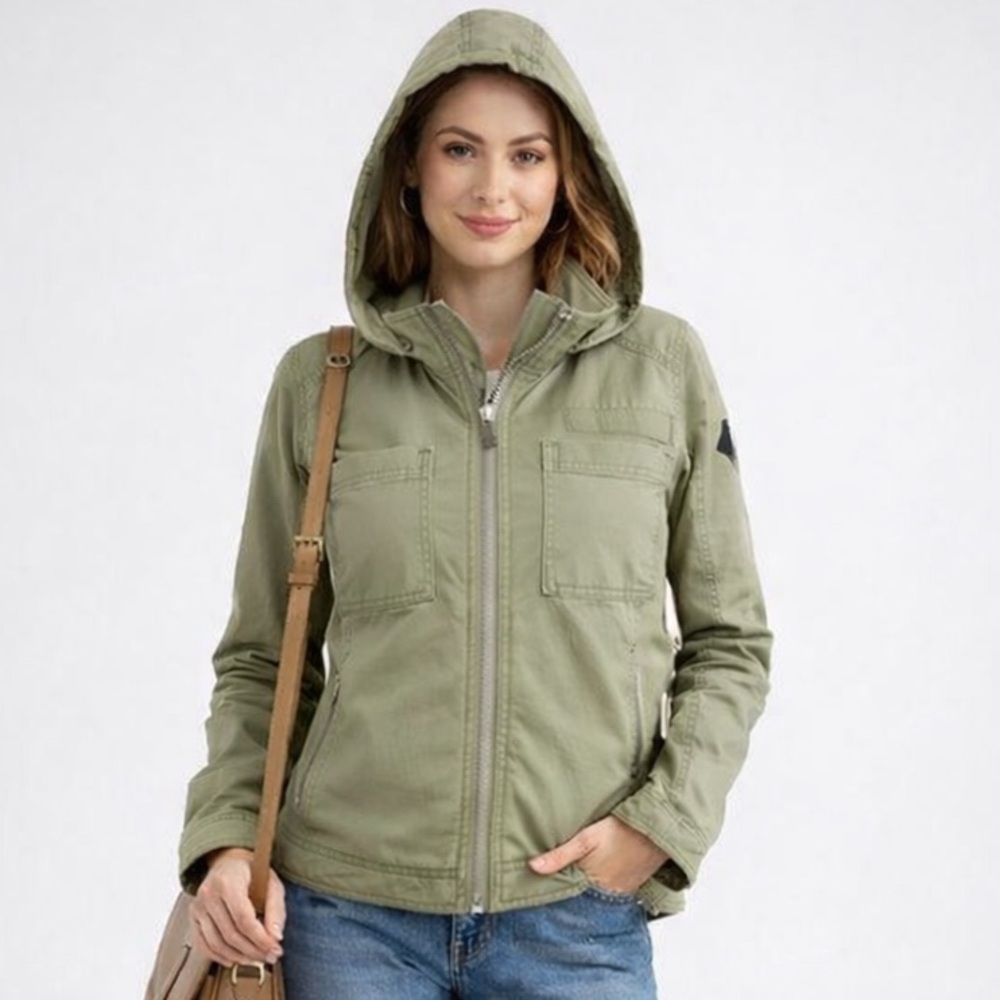 NEW Hollister Field Jacket Hooded Twill Zip Up Lined Insulated Green Sz S